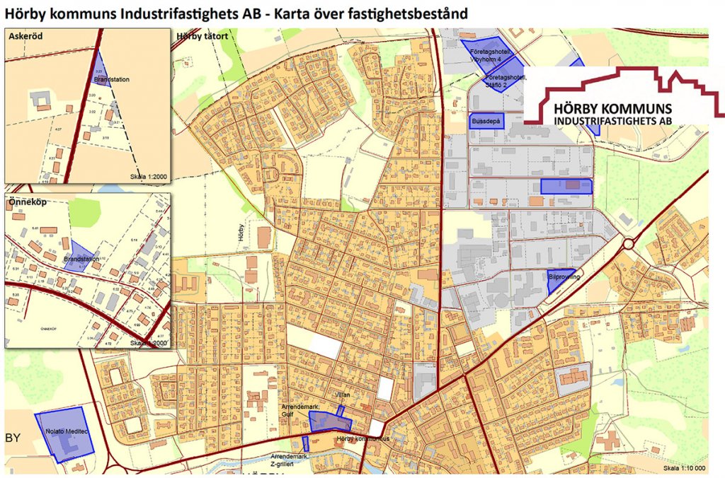 Karta över Hörby med Hifabs lokaler markerade.